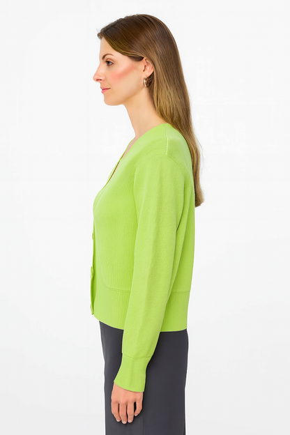 Green V-Neck Button Down Cardigan Sweater | Down Shoulder Knit | Viscose Cotton Blend Winter Wear