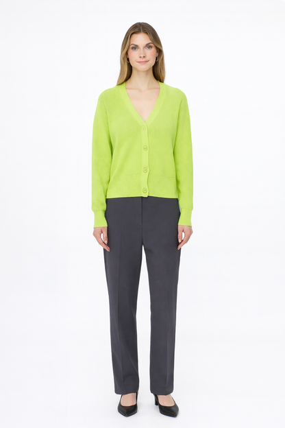 Green V-Neck Button Down Cardigan Sweater | Down Shoulder Knit | Viscose Cotton Blend Winter Wear