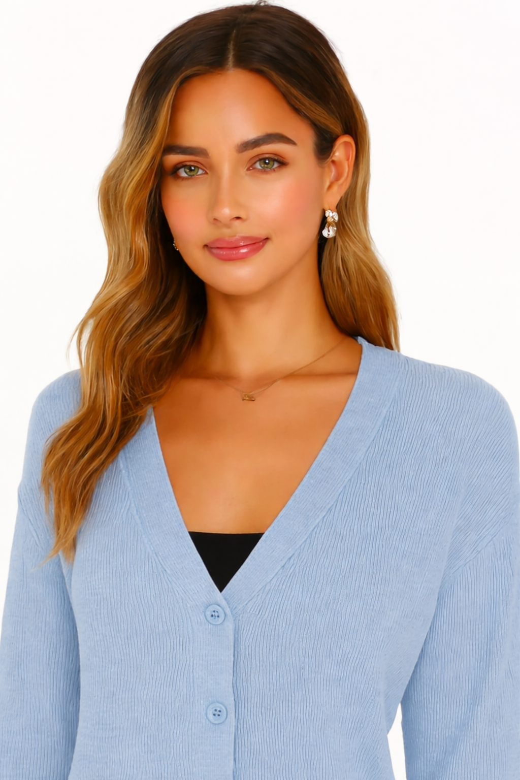 Light Blue V-Neck Button Down Cardigan Sweater | Down Shoulder Knit | Viscose Cotton Blend Winter Wear