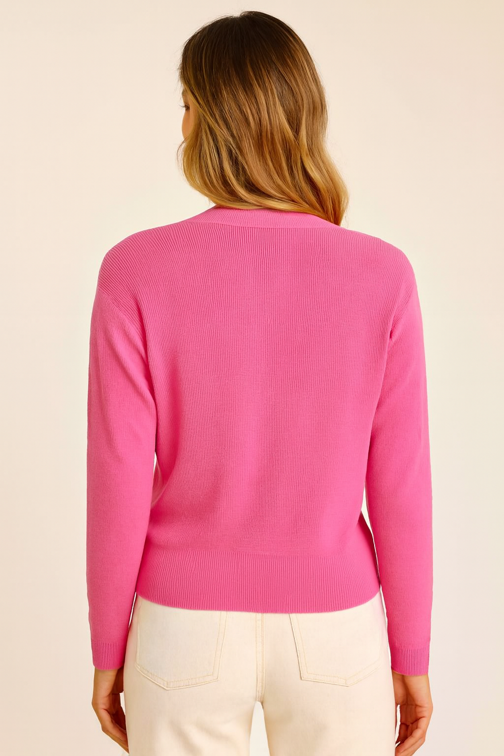 Light Pink V-Neck Button Down Cardigan Sweater | Down Shoulder Knit | Viscose Cotton Blend Winter Wear