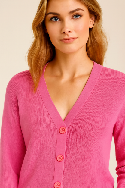 Light Pink V-Neck Button Down Cardigan Sweater | Down Shoulder Knit | Viscose Cotton Blend Winter Wear