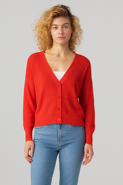 Orange V-Neck Button Down Cardigan Sweater | Down Shoulder Knit | Viscose Cotton Blend Winter Wear