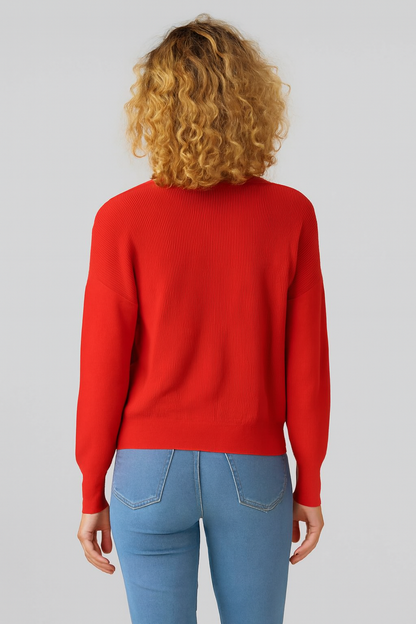 Orange V-Neck Button Down Cardigan Sweater | Down Shoulder Knit | Viscose Cotton Blend Winter Wear