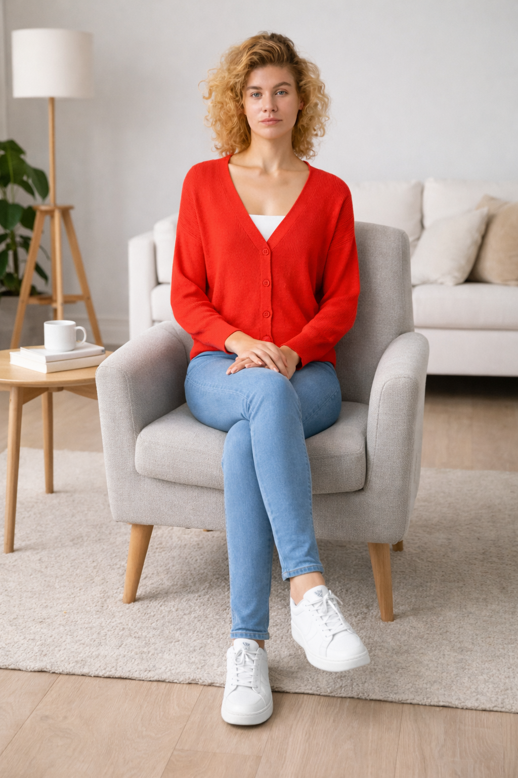 Orange V-Neck Button Down Cardigan Sweater | Down Shoulder Knit | Viscose Cotton Blend Winter Wear