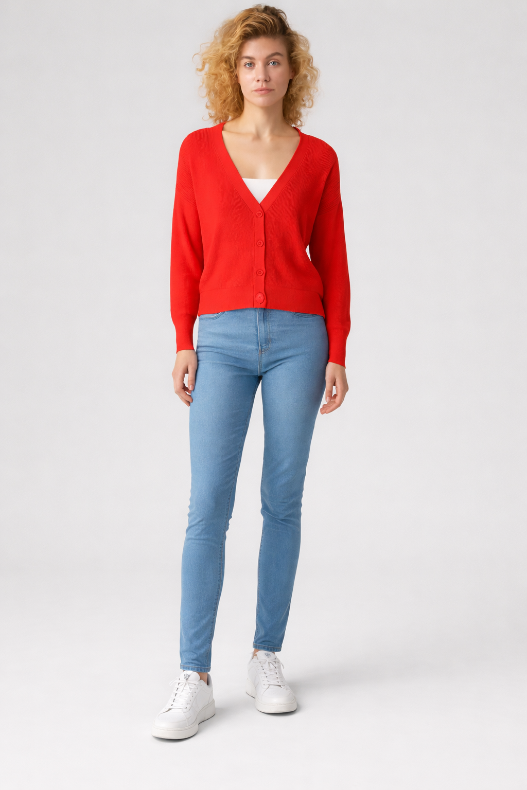 Orange V-Neck Button Down Cardigan Sweater | Down Shoulder Knit | Viscose Cotton Blend Winter Wear