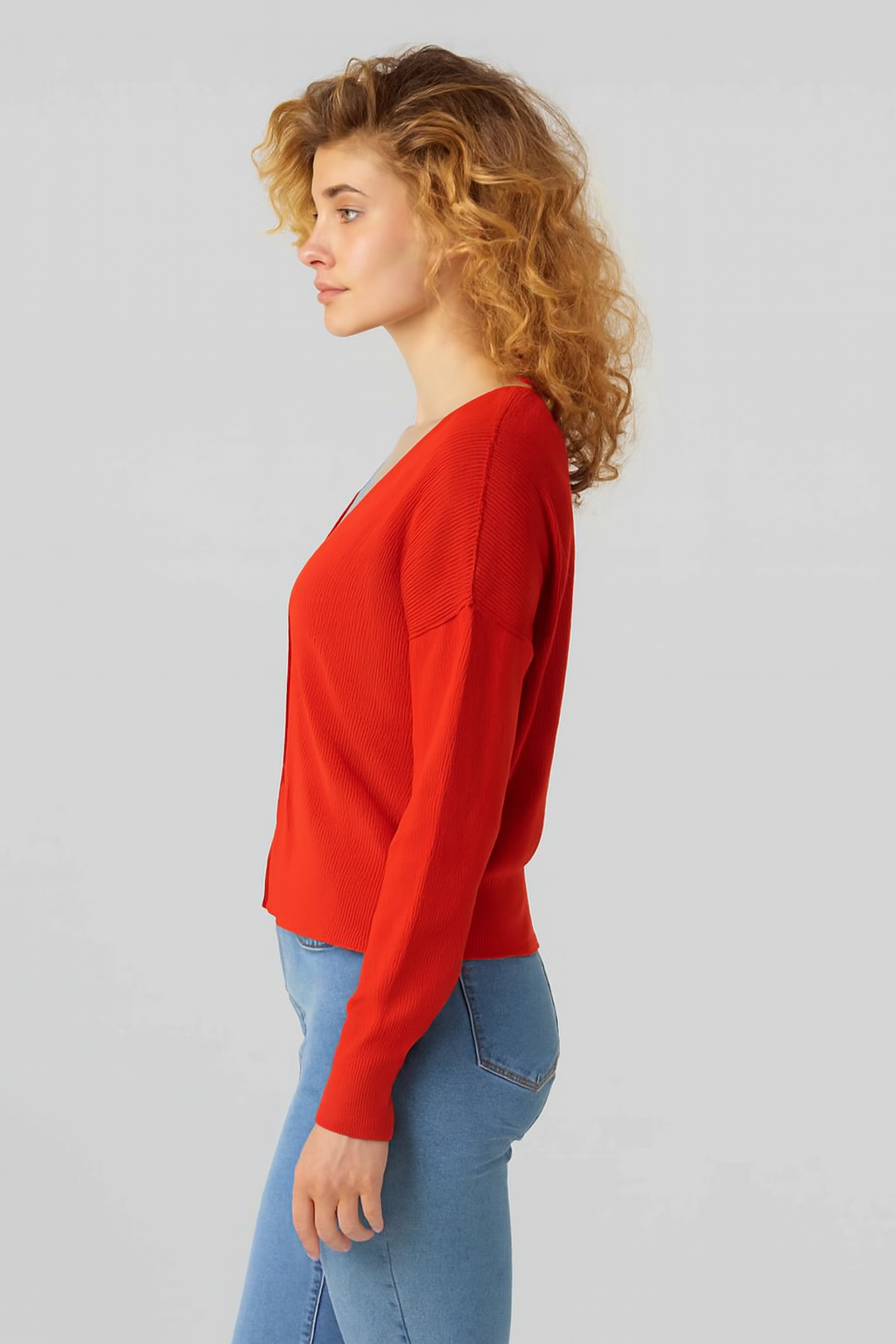 Orange V-Neck Button Down Cardigan Sweater | Down Shoulder Knit | Viscose Cotton Blend Winter Wear