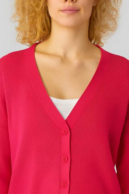 Pink V-Neck Button Down Cardigan Sweater | Down Shoulder Knit | Viscose Cotton Blend Winter Wear