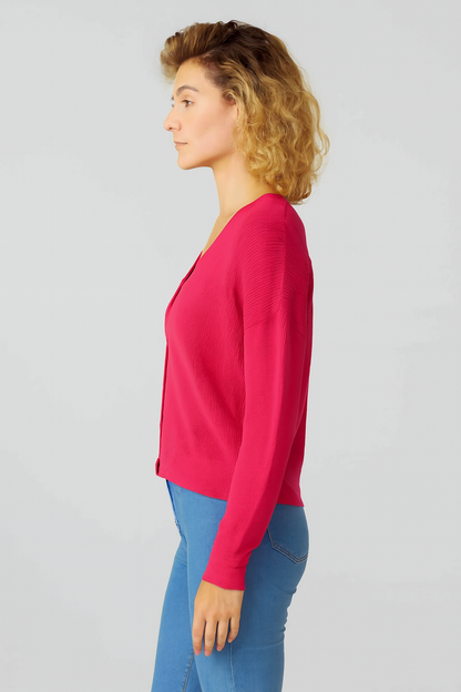 Pink V-Neck Button Down Cardigan Sweater | Down Shoulder Knit | Viscose Cotton Blend Winter Wear