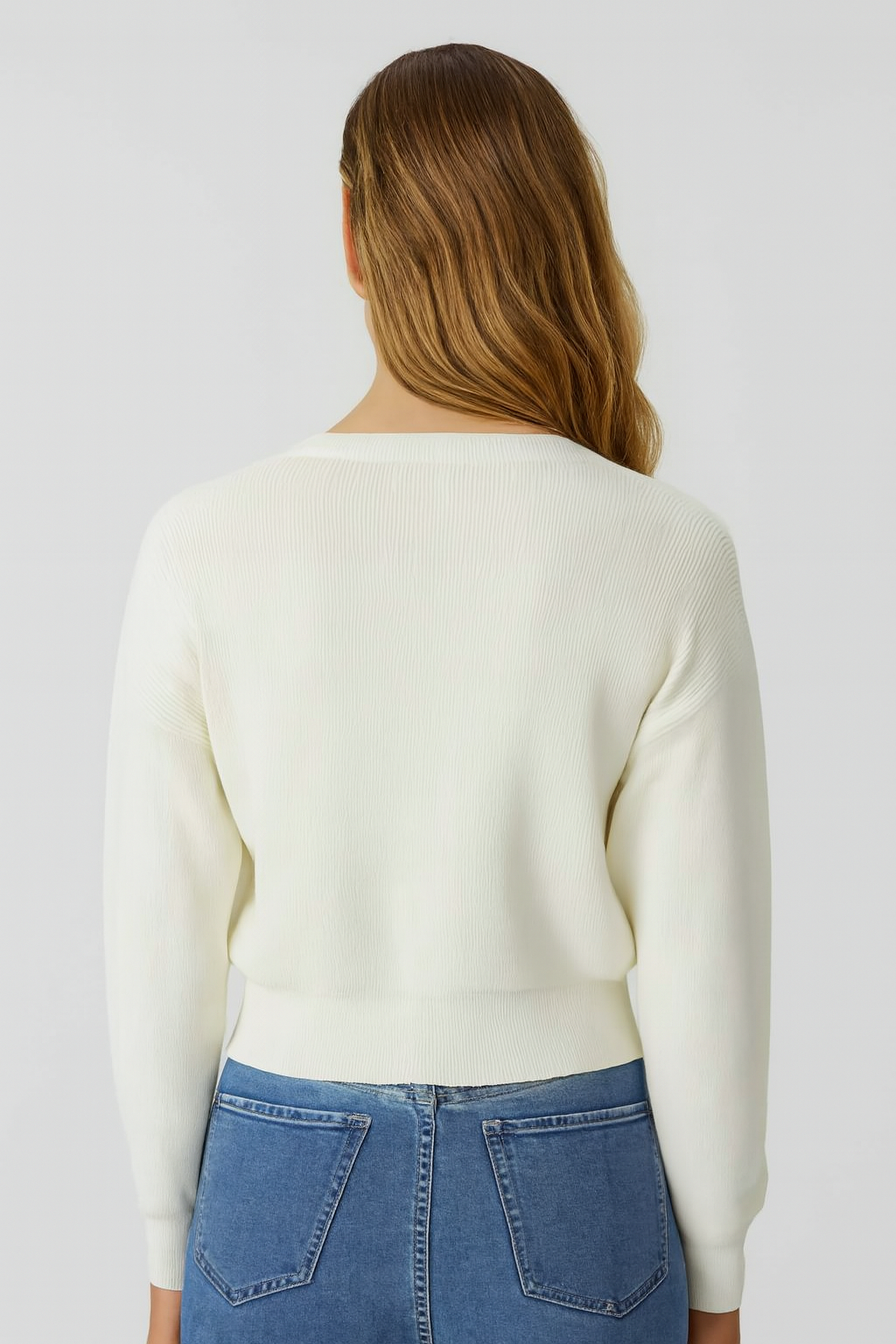 White V-Neck Button Down Cardigan Sweater | Down Shoulder Knit | Viscose Cotton Blend Winter Wear