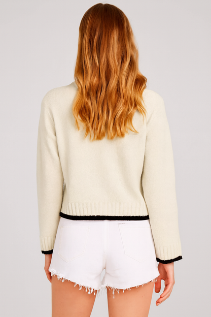 Cream Down Shoulder Loose Fit Sweater | Ribbed Knit Winter Pullover | 100% Polyester