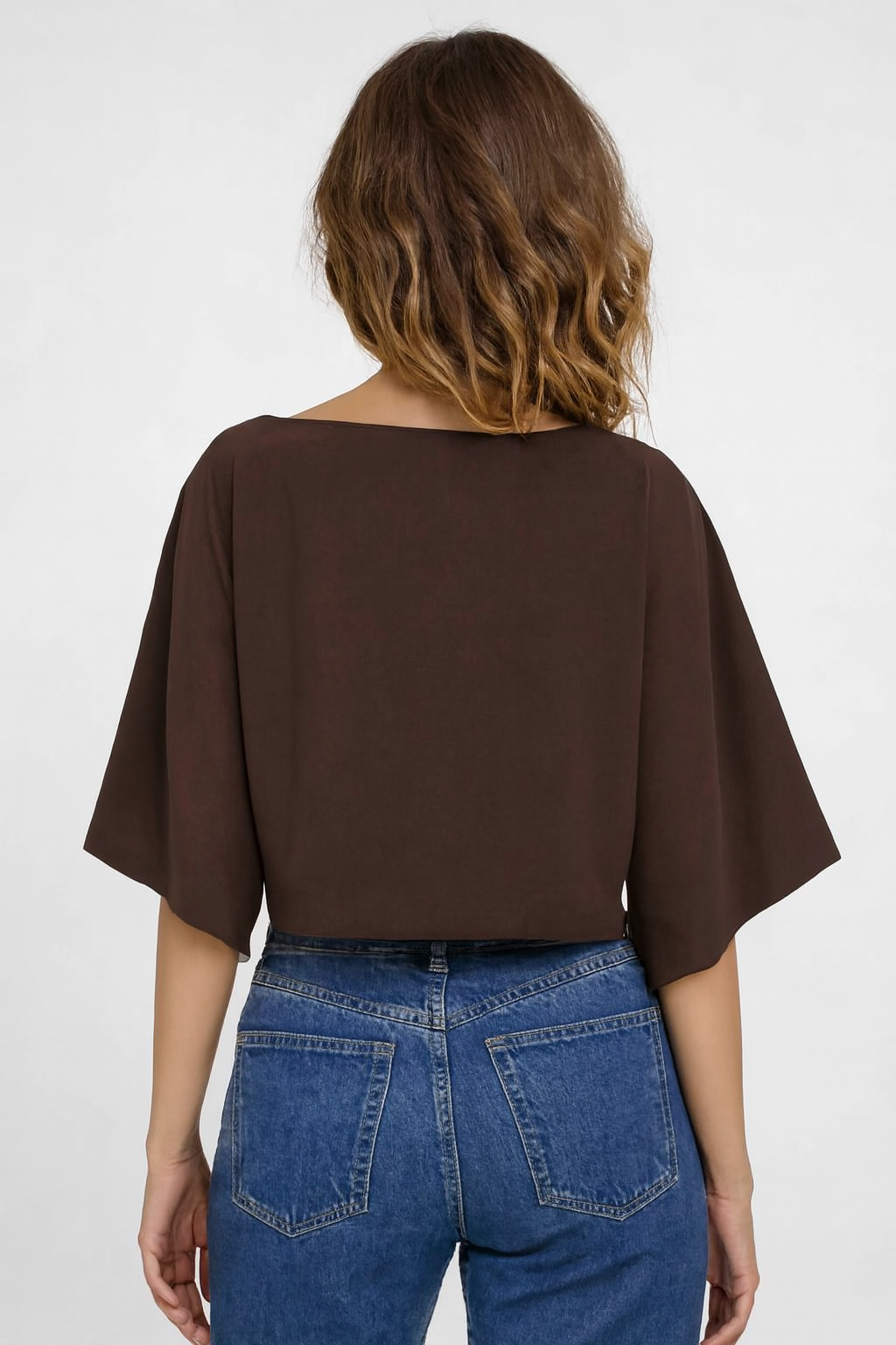 Brown Poncho Style Top | Cape Sleeve Loose Fit Blouse | Viscose Blend