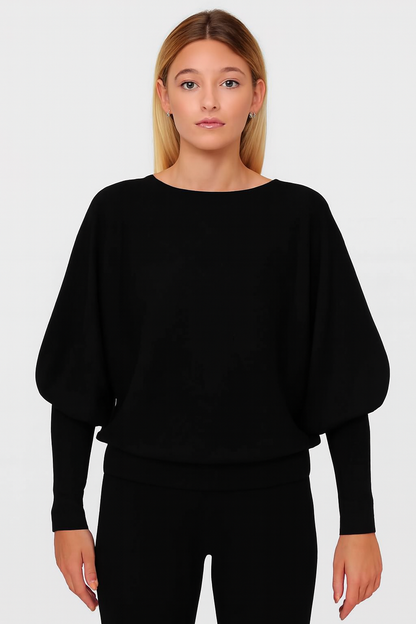 Black Poncho Style Acrylic Sweater Top | Loose Fit Batwing Sleeves | Winter Wear Pullover
