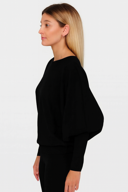 Black Poncho Style Acrylic Sweater Top | Loose Fit Batwing Sleeves | Winter Wear Pullover