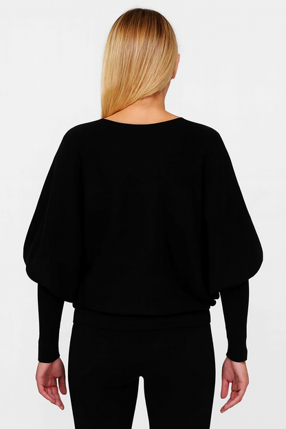 Black Poncho Style Acrylic Sweater Top | Loose Fit Batwing Sleeves | Winter Wear Pullover