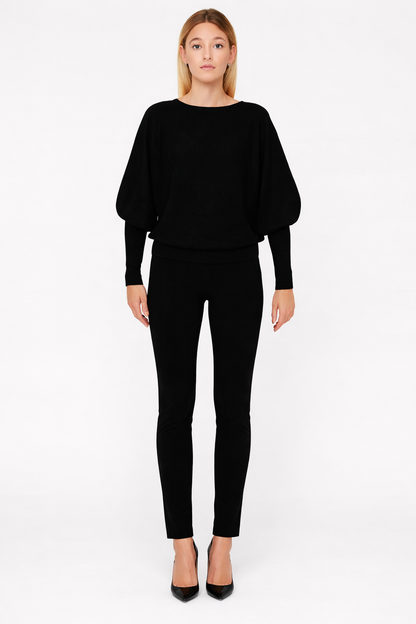 Black Poncho Style Acrylic Sweater Top | Loose Fit Batwing Sleeves | Winter Wear Pullover
