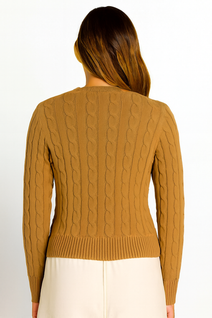 Brown Cable Knit Cotton Sweater | Round Neck Full Sleeve Winter Pullover | Soft & Comfortable Knitwear