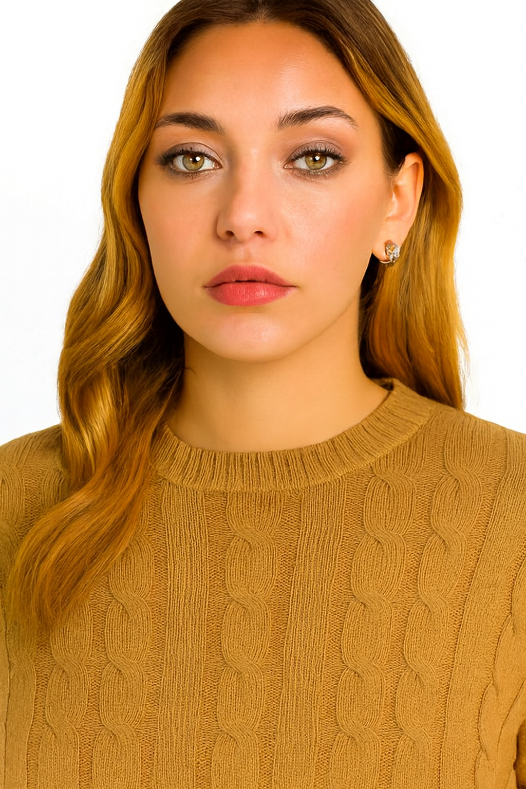 Brown Cable Knit Cotton Sweater | Round Neck Full Sleeve Winter Pullover | Soft & Comfortable Knitwear