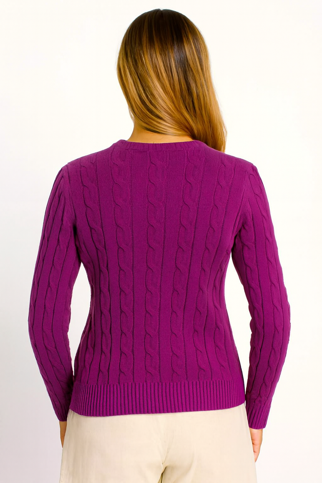 Purple Cable Knit Cotton Sweater | Round Neck Full Sleeve Winter Pullover | Soft & Comfortable Knitwear