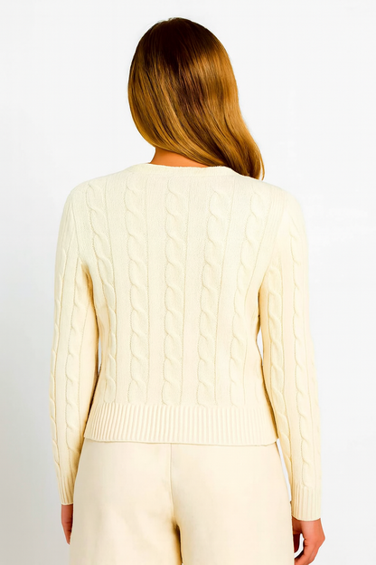 White Cable Knit Cotton Sweater | Round Neck Full Sleeve Winter Pullover | Soft & Comfortable Knitwear