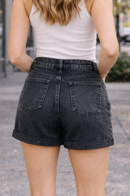 Black High Waist Denim Shorts | Cotton Lyocell Blend | Casual Summer Wear