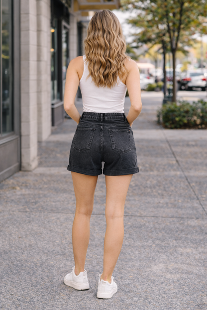 Black High Waist Denim Shorts | Cotton Lyocell Blend | Casual Summer Wear