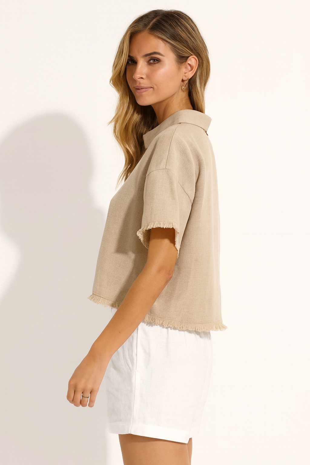 Brown Cotton Polo Neck Top | 100% Cotton Casual Short Sleeve T-Shirt