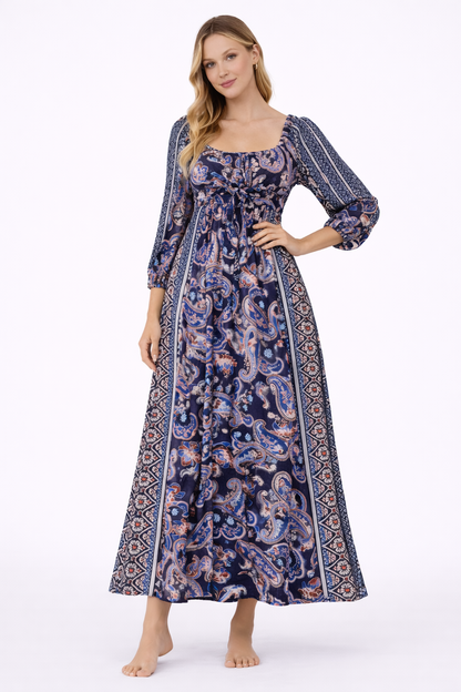 Multicolour Printed Maxi Dress | Viscose Blend | Stretchable Upper | Full Length Ethnic Dress