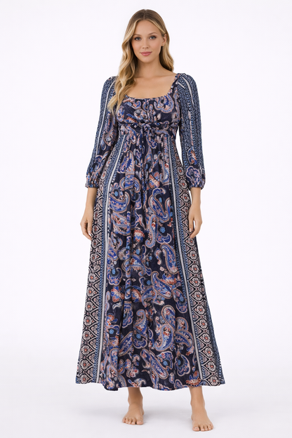 Multicolour Printed Maxi Dress | Viscose Blend | Stretchable Upper | Full Length Ethnic Dress