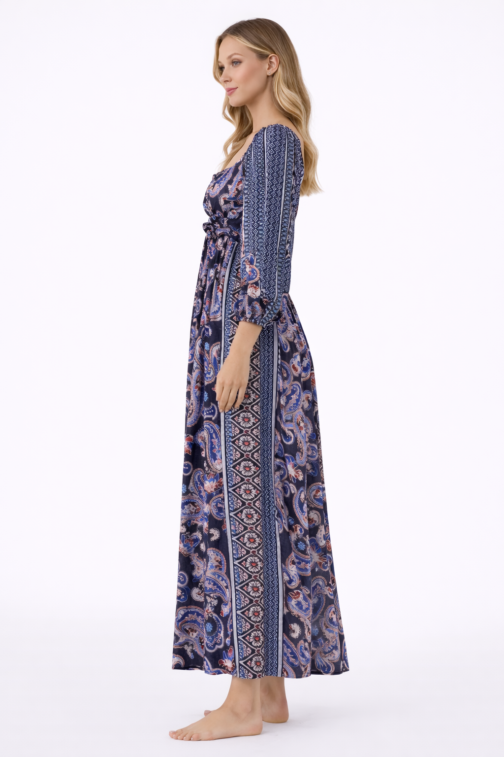Multicolour Printed Maxi Dress | Viscose Blend | Stretchable Upper | Full Length Ethnic Dress