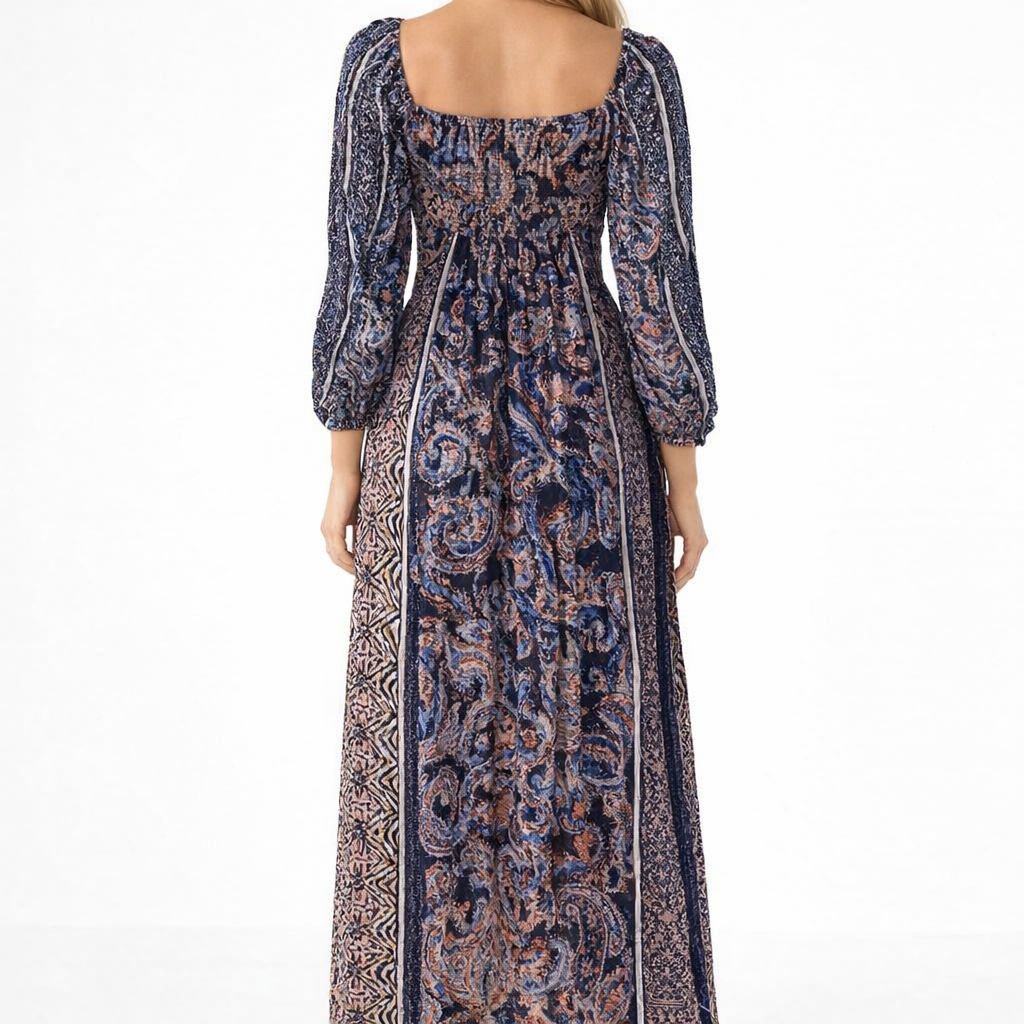 Multicolour Printed Maxi Dress | Viscose Blend | Stretchable Upper | Full Length Ethnic Dress
