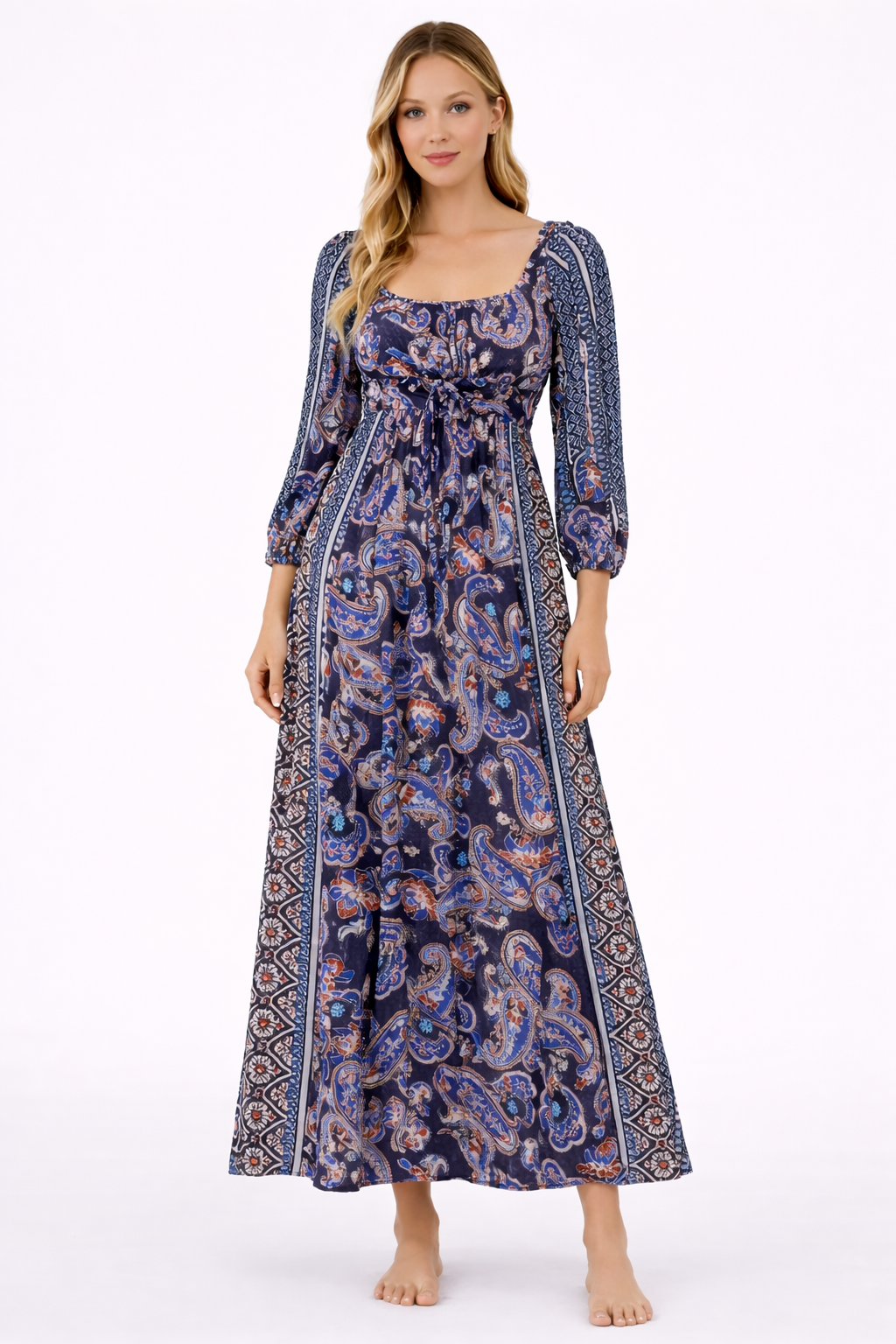 Multicolour Printed Maxi Dress | Viscose Blend | Stretchable Upper | Full Length Ethnic Dress