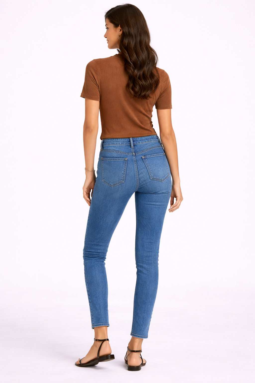 Brown Ribbed Cotton Stretch Top | 100% Cotton | Short Sleeve | Casual Wear