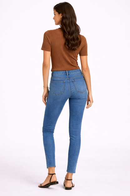 Brown Ribbed Cotton Stretch Top | 100% Cotton | Short Sleeve | Casual Wear