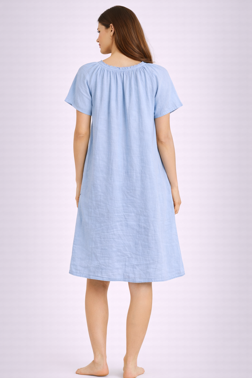 Light Blue Cotton Plus Size Dress | 2 Side Pockets | Loose Fit | Casual Knee Length Dress