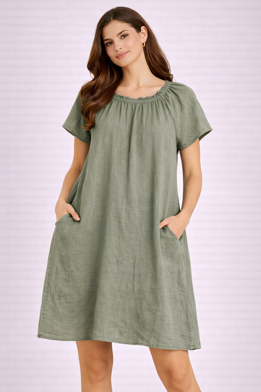 Sea Green Cotton Plus Size Dress | 2 Side Pockets | Loose Fit | Casual Knee Length Dress