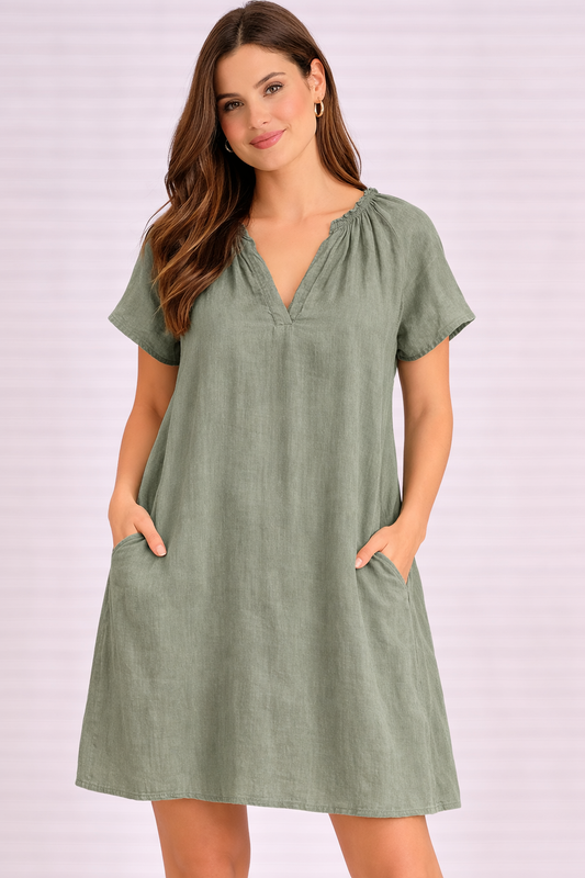 Sea Green Cotton Plus Size Dress | 2 Side Pockets | Loose Fit | Casual Knee Length Dress