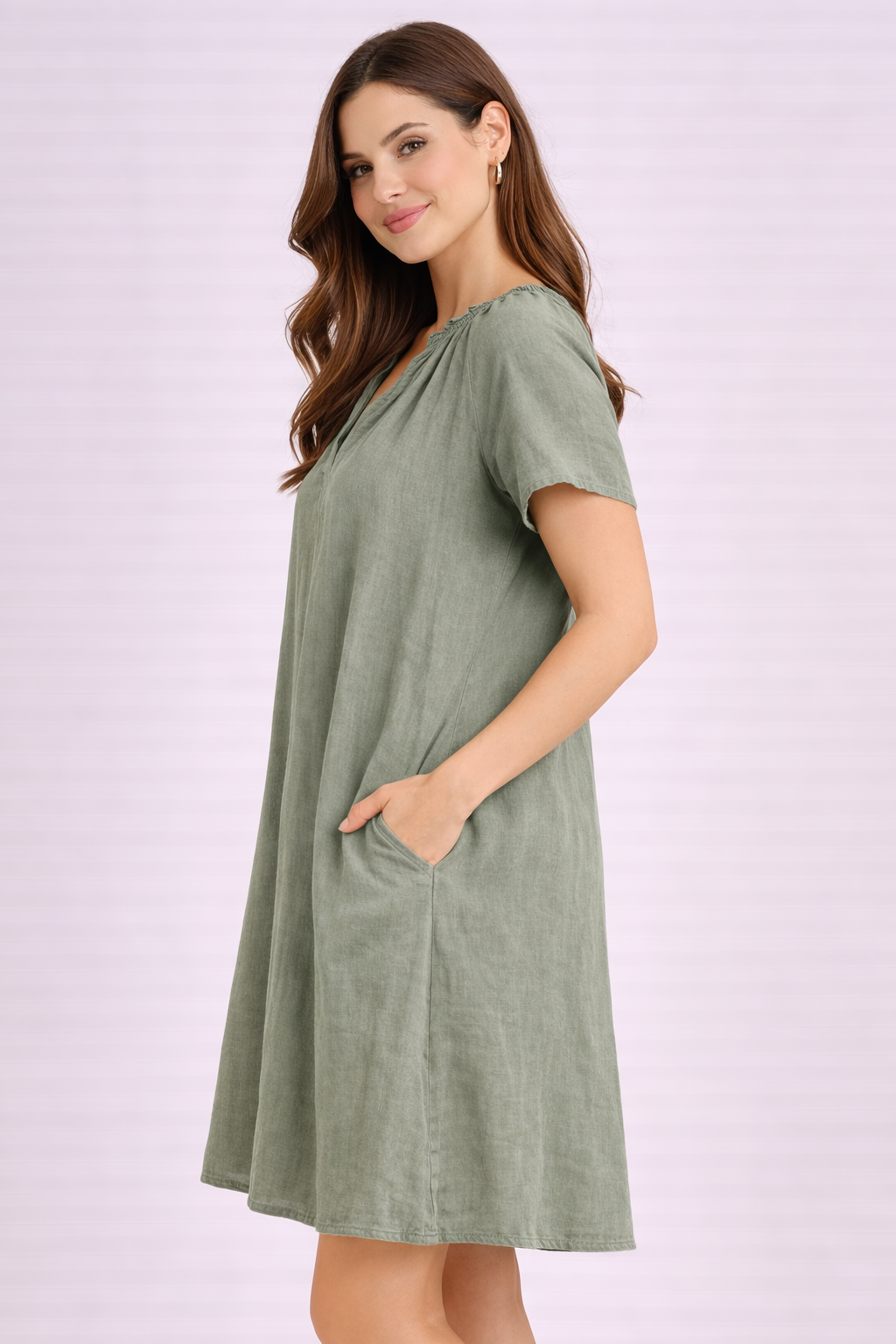 Sea Green Cotton Plus Size Dress | 2 Side Pockets | Loose Fit | Casual Knee Length Dress