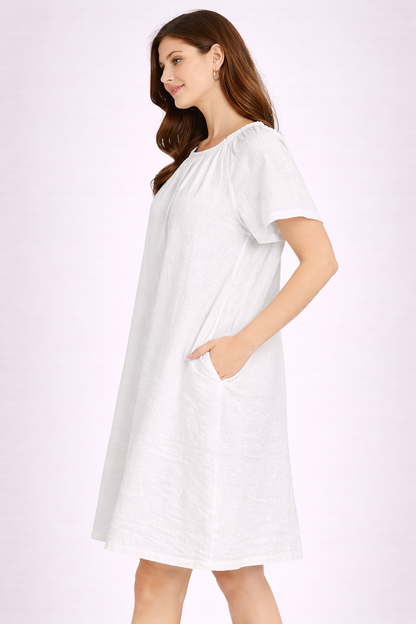 White Cotton Plus Size Dress | 2 Side Pockets | Loose Fit | Casual Knee Length Dress