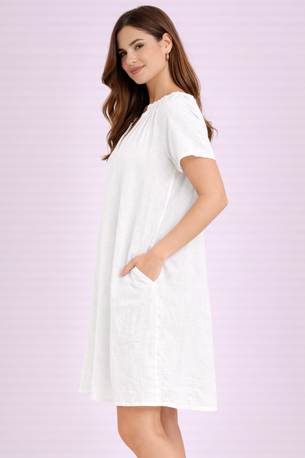 White Cotton Plus Size Dress | 2 Side Pockets | Loose Fit | Casual Knee Length Dress