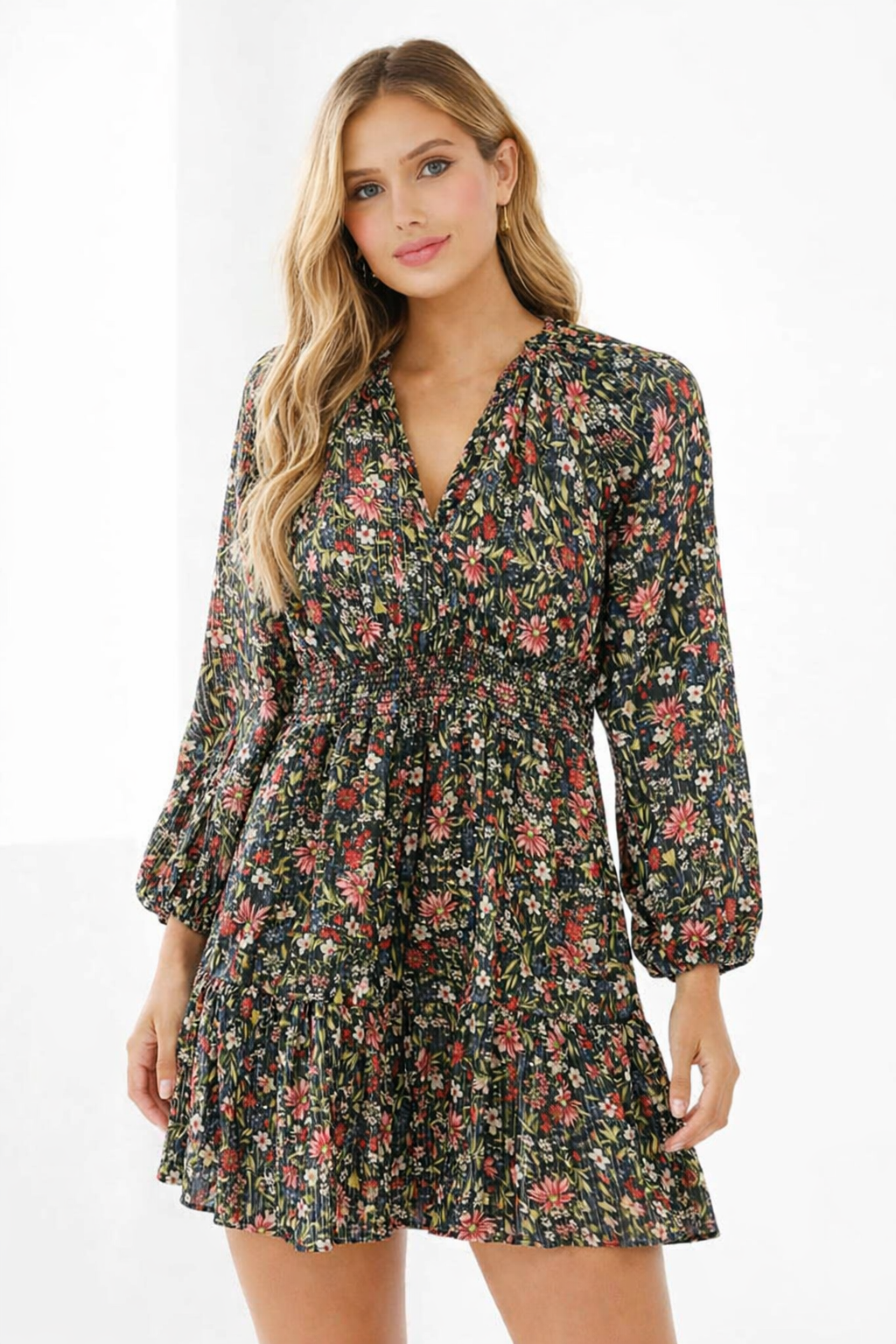 Plus Size Floral Printed Fit & Flare Mini Dress with Pockets