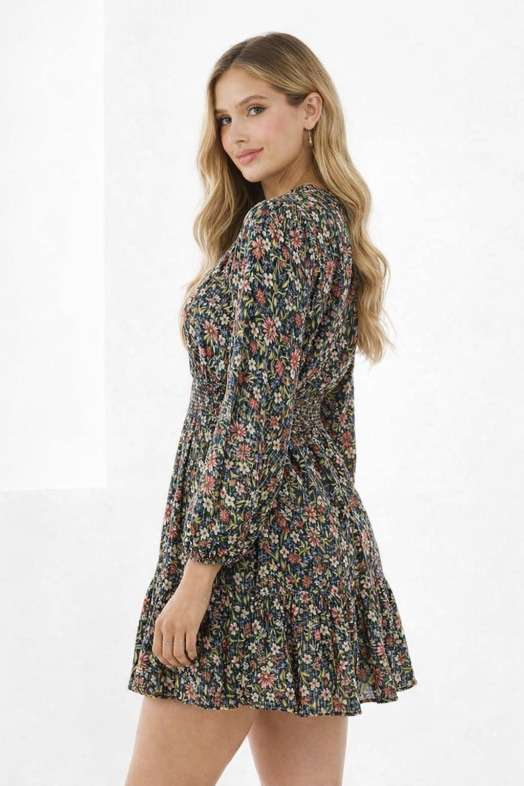 Plus Size Floral Printed Fit & Flare Mini Dress with Pockets