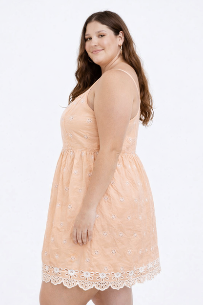Plus Size Orange Cotton Sleeveless A-Line Mini Dress