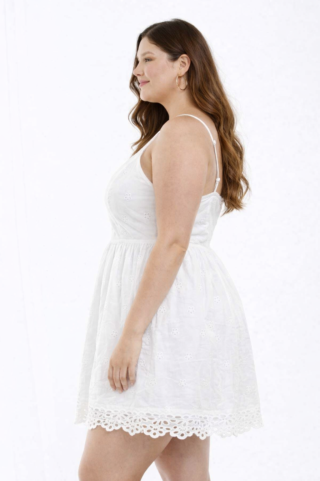 Plus Size White Cotton Sleeveless A-Line Mini Dress