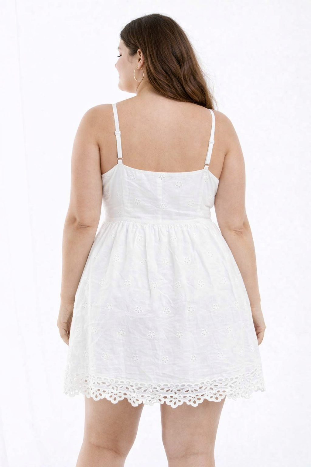 Plus Size White Cotton Sleeveless A-Line Mini Dress