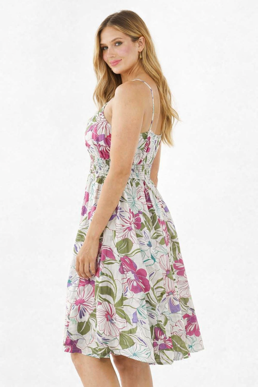 Multi Colour Floral Cotton Viscose Fit & Flare Sleeveless Dress with Pockets