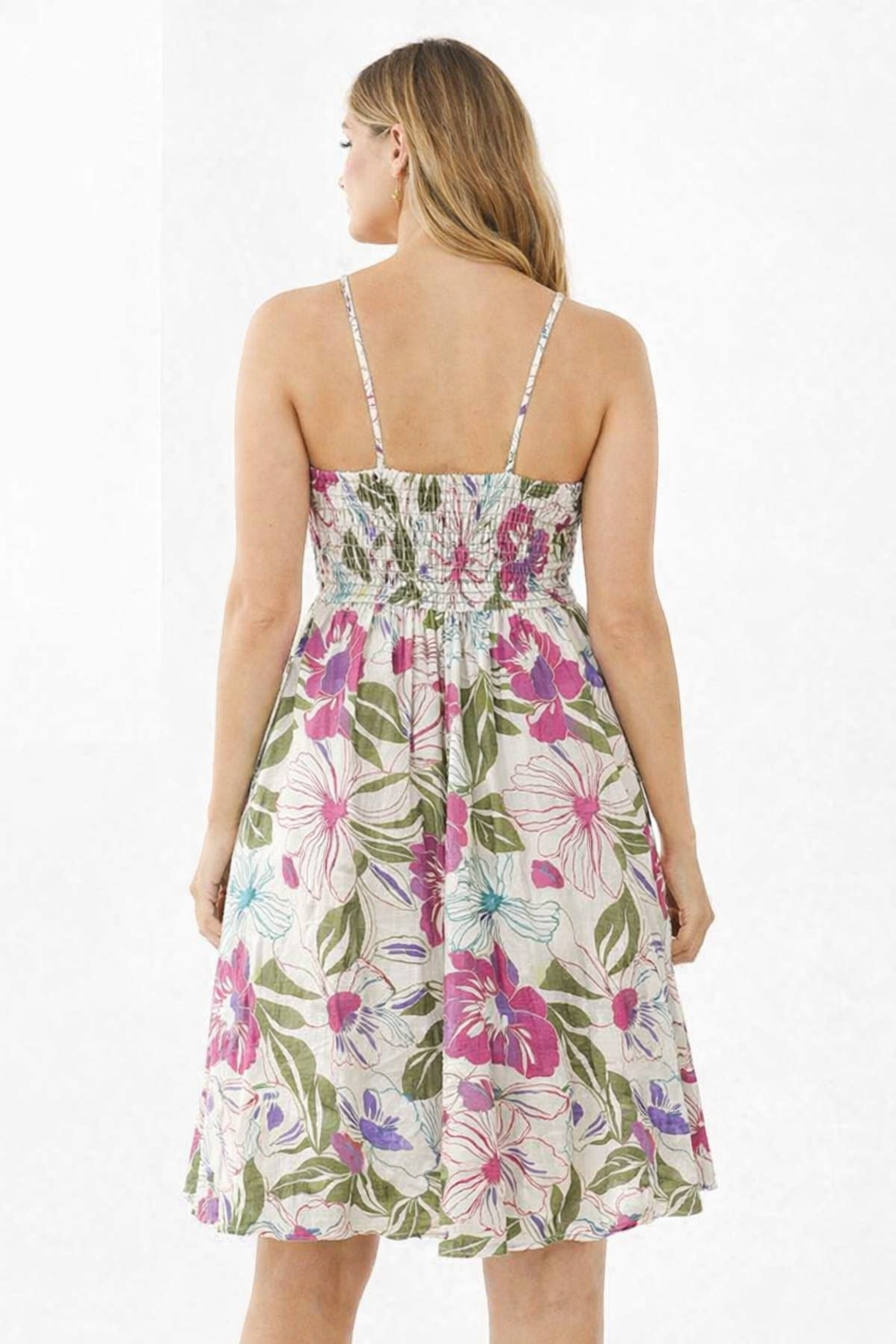 Multi Colour Floral Cotton Viscose Fit & Flare Sleeveless Dress with Pockets