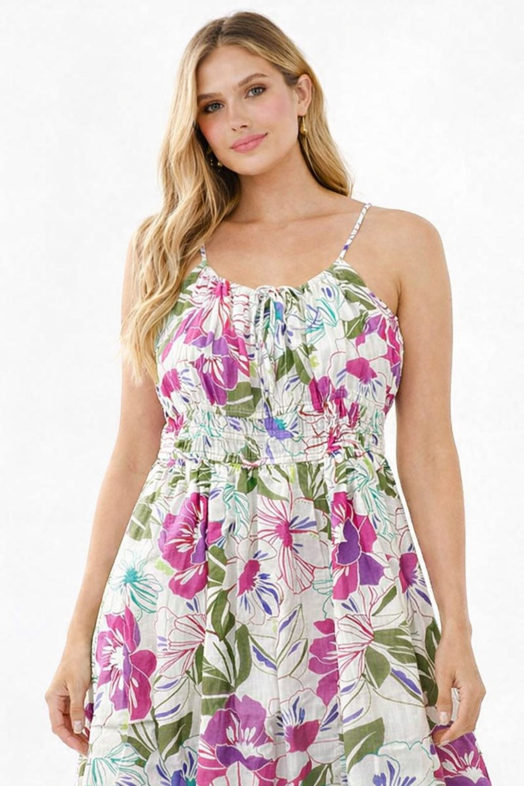 Multi Colour Floral Cotton Viscose Fit & Flare Sleeveless Dress with Pockets