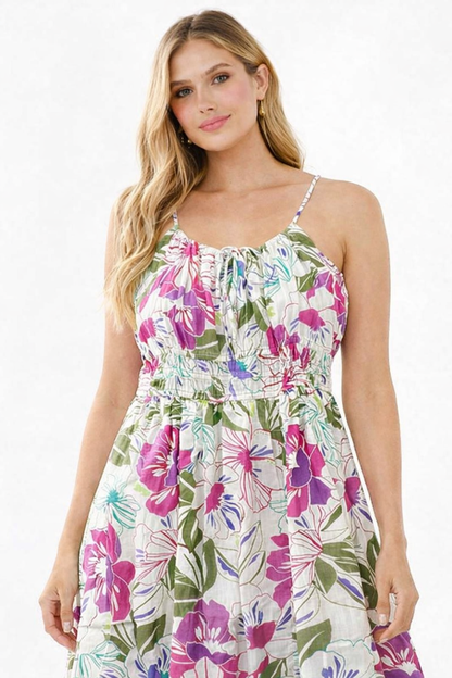 Multi Colour Floral Cotton Viscose Fit & Flare Sleeveless Dress with Pockets