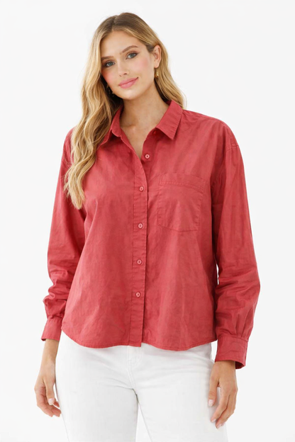 Rust Cotton Loose Fit Shirt with Pocket – Casual Plus Size Style
