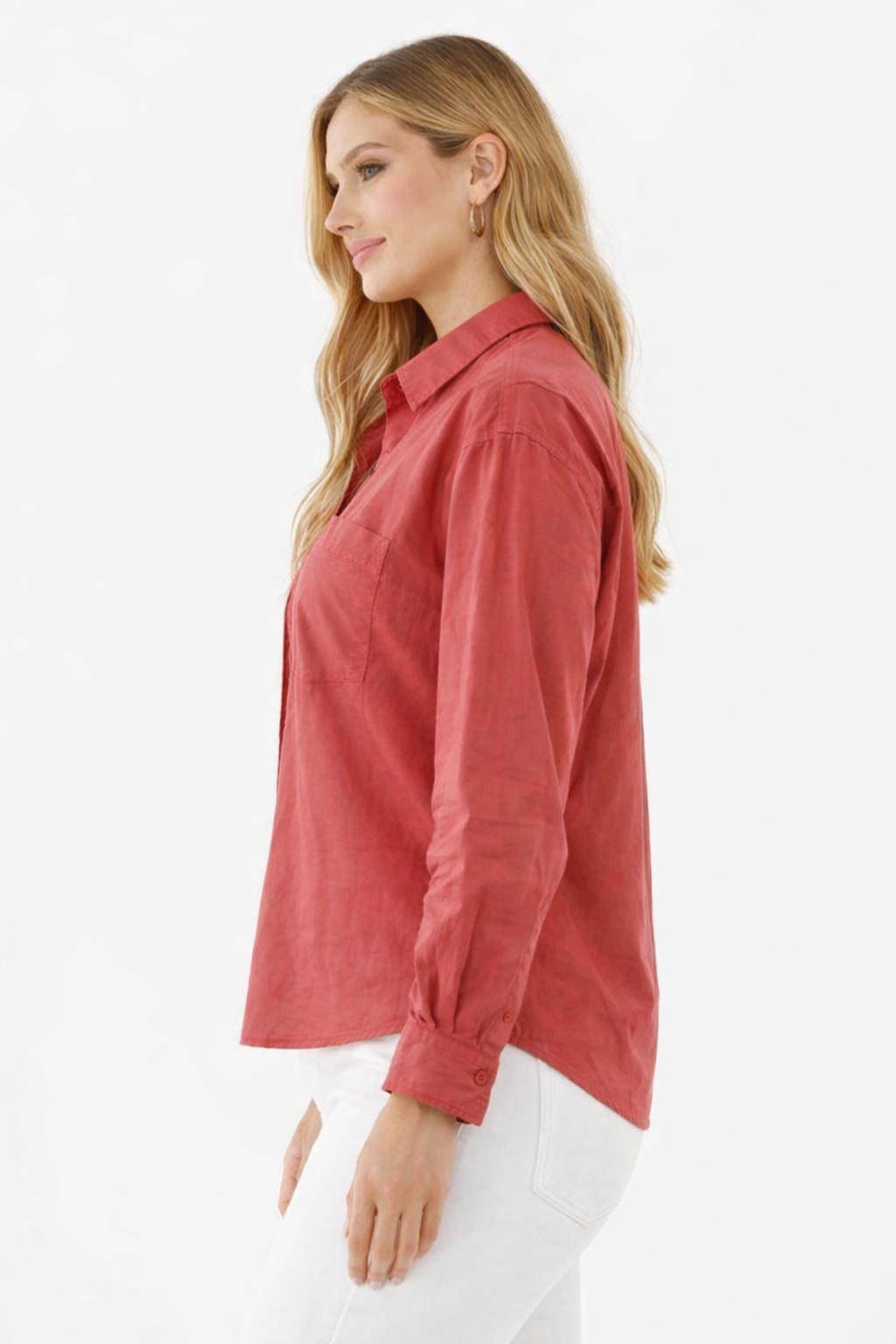Rust Cotton Loose Fit Shirt with Pocket – Casual Plus Size Style